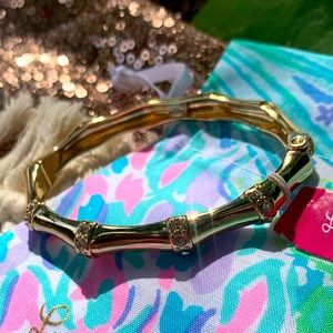 Lily Pulitzer bamboo design crystal rhinestone hinged cuff gold tone bracelet